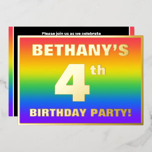 Invitation En Aluminium Fête du 4e anniversaire : Amusant, Motif arc-en-ci