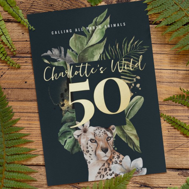 Invitation En Aluminium Fête du 50e anniversaire de Wild Jungle Leopard (Créateur téléchargé)