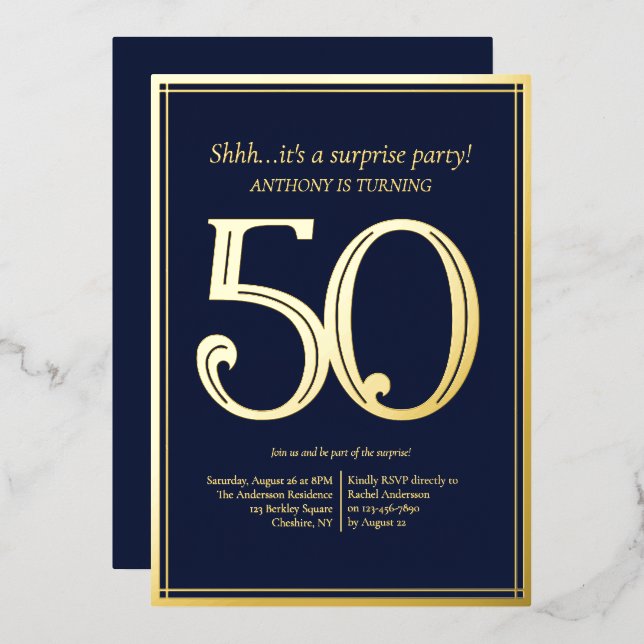 Invitation En Aluminium Fête du 50e anniversaire masculin (Recto/Verso)