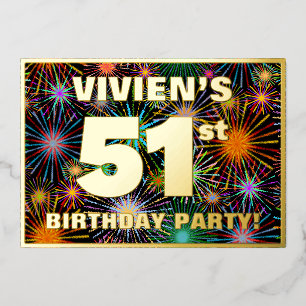 Invitation En Aluminium Fête du 51e anniversaire — Amusant, Feu d'artifice