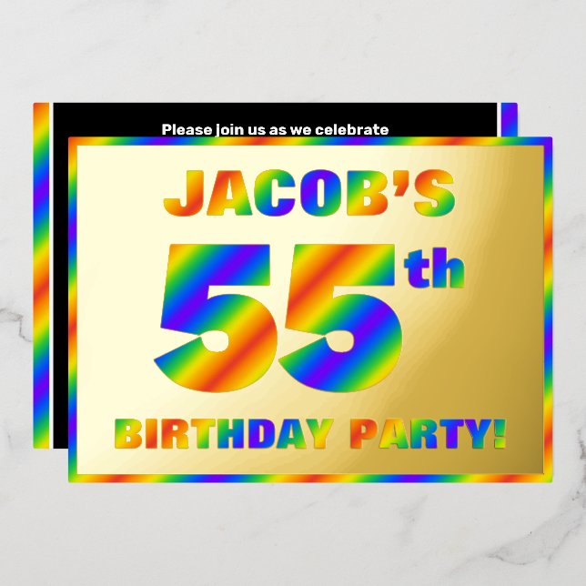 Invitation En Aluminium Fête du 55e anniversaire — Amusant, Rainbow Spectr (Recto/Verso)