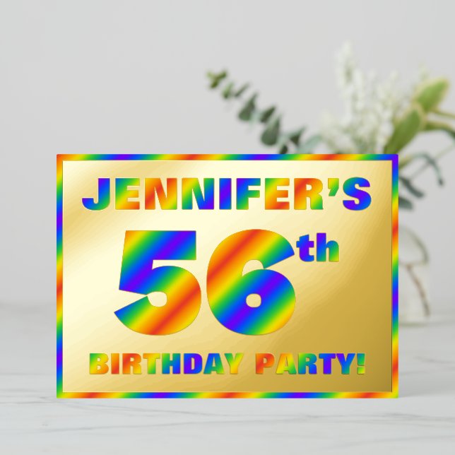Invitation En Aluminium Fête du 56e anniversaire — Amusant, Rainbow Spectr (Debout devant)