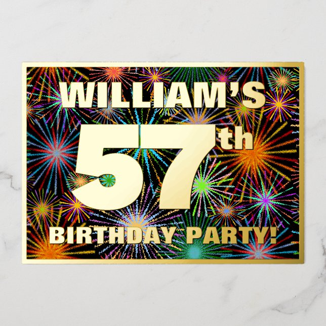 Invitation En Aluminium Fête du 57e anniversaire — Amusant, Feu d'artifice (Recto)