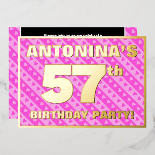 Invitation En Aluminium Fête du 57e anniversaire — Coeurs roses amusants e