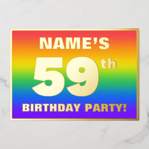 Invitation En Aluminium Fête du 59e anniversaire : Amusant, Motif arc-en-c