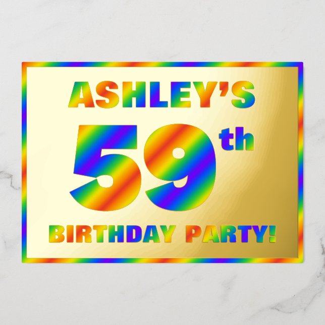 Invitation En Aluminium Fête du 59e anniversaire — Amusant, Rainbow Spectr (Recto)