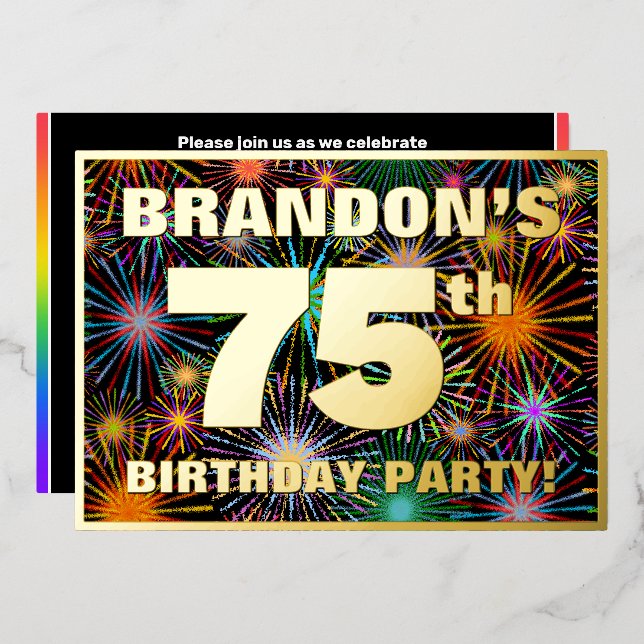 Invitation En Aluminium Fête du 75e anniversaire — Amusant, Feu d'artifice (Recto/Verso)