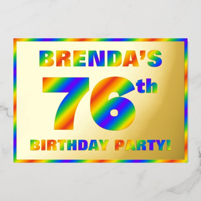 Invitation En Aluminium Fête du 76e anniversaire — Amusant, Rainbow Spectr (Recto)