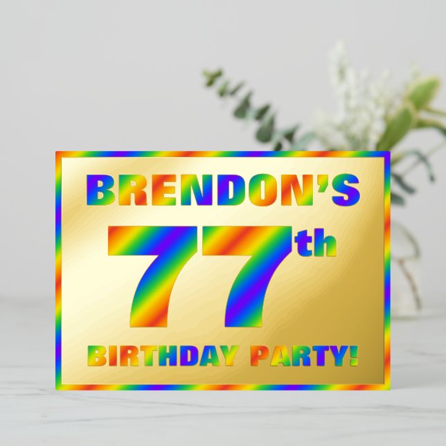 Invitation En Aluminium Fête du 77e anniversaire — Amusant, Rainbow Spectr (Debout devant)