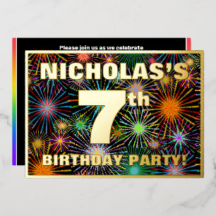 Invitation En Aluminium Fête du 7e anniversaire — Amusant, Feu d'artifice 