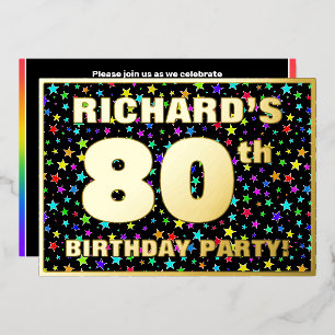 Invitation En Aluminium Fête du 80e anniversaire — Amusant, Colorful Stars