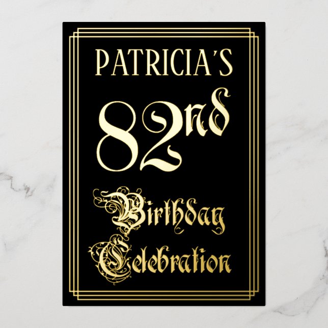 Invitation En Aluminium Fête du 82e anniversaire — Script fantaisie et nom (Recto)