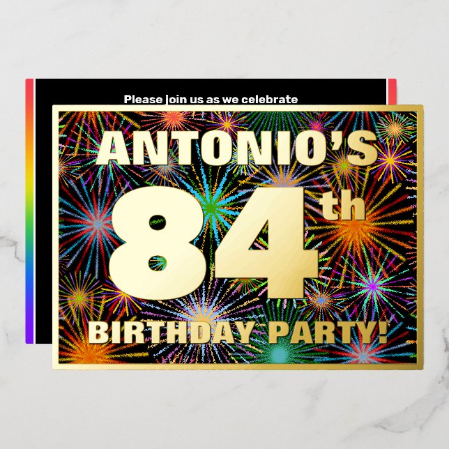 Invitation En Aluminium Fête du 84e anniversaire — Amusant, Feu d'artifice (Recto/Verso)