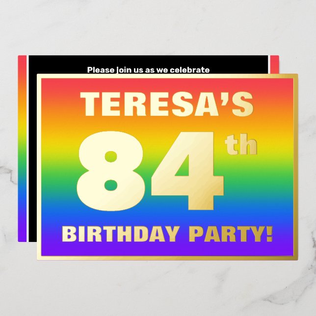 Invitation En Aluminium Fête du 84e anniversaire : Amusant, Motif arc-en-c (Recto/Verso)