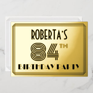 Invitation En Aluminium Fête du 84e anniversaire — Art Déco Style "84" & N