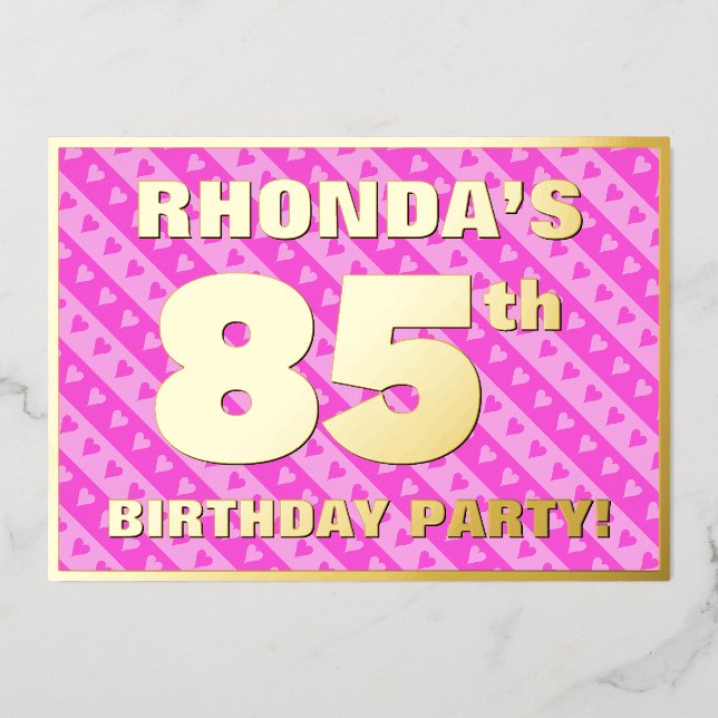 Invitation En Aluminium Fête du 85e anniversaire — Coeurs roses amusants e (Recto)