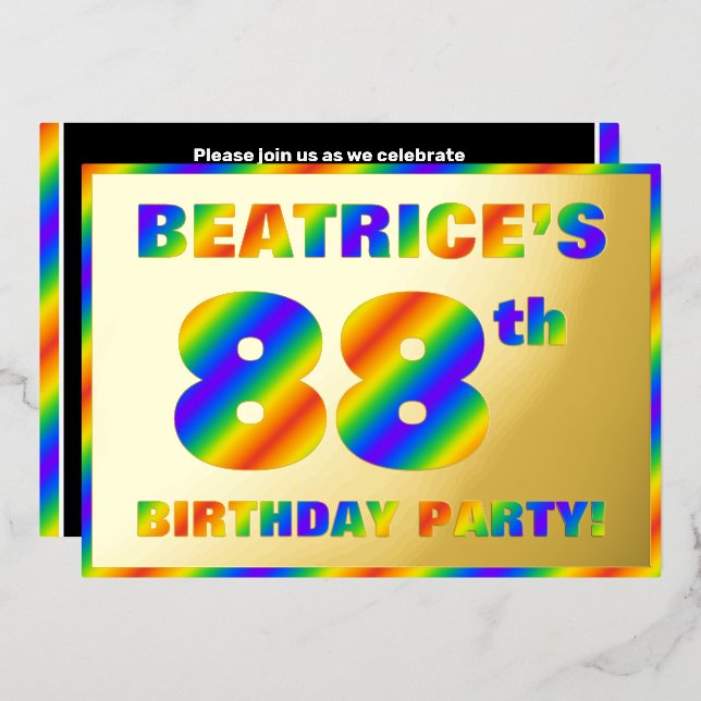 Invitation En Aluminium Fête du 88e anniversaire — Amusant, Rainbow Spectr (Recto/Verso)