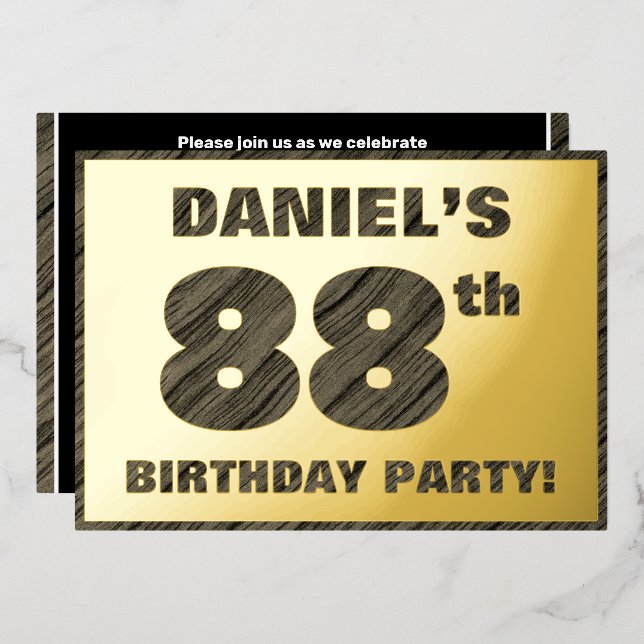 Invitation En Aluminium Fête du 88e anniversaire — Gras, Faux Wood Grain T (Recto/Verso)