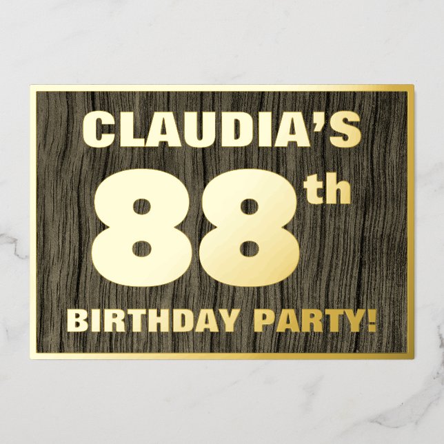 Invitation En Aluminium Fête du 88e anniversaire : Gras, Motif du grain de (Recto)