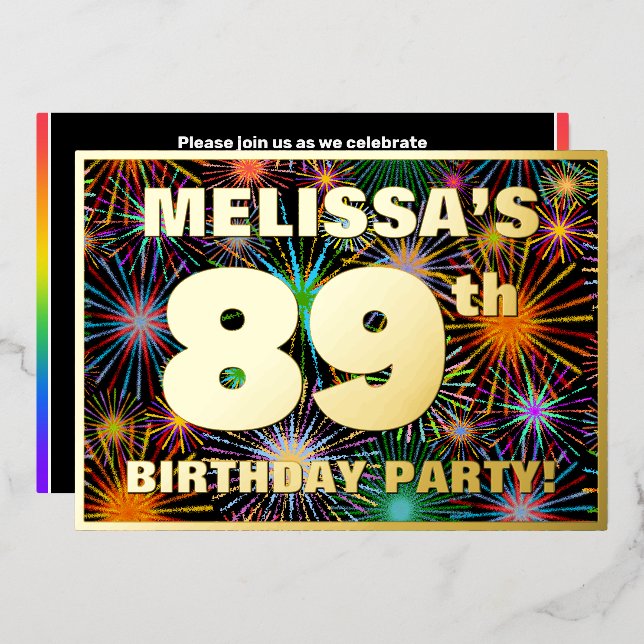 Invitation En Aluminium Fête du 89e anniversaire — Amusant, Feu d'artifice (Recto/Verso)