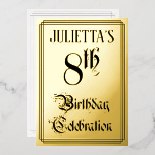 Invitation En Aluminium Fête du 8e anniversaire — Script élégant + Nom per