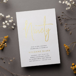 Invitation En Aluminium Fête du 90e anniversaire de Golden Script