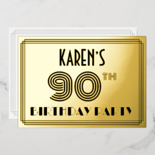 Invitation En Aluminium Fête du 90e anniversaire — Style Art Déco « 90 » &