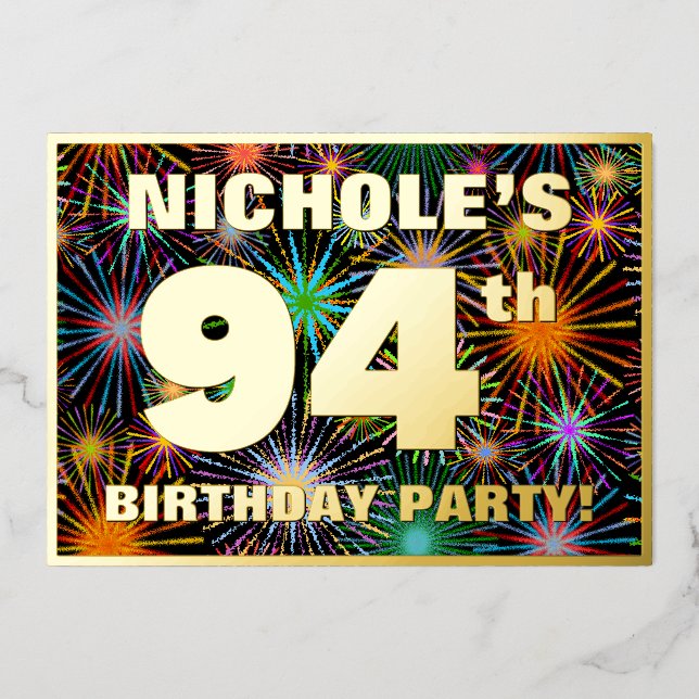 Invitation En Aluminium Fête du 94e anniversaire — Fun d'artifice amusant  (Recto)