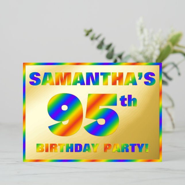Invitation En Aluminium Fête du 95e anniversaire — Amusant, Rainbow Spectr (Debout devant)