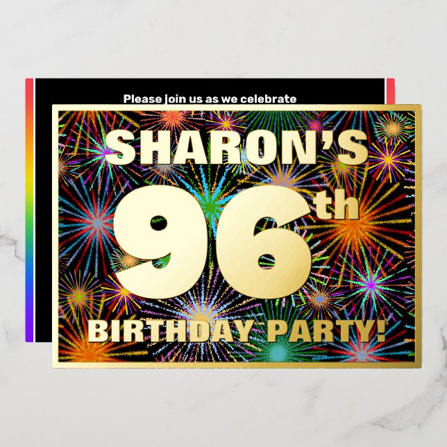 Invitation En Aluminium Fête du 96e anniversaire — Fun d'artifice amusant  (Recto/Verso)
