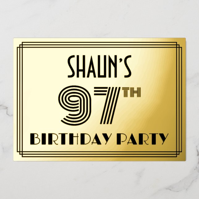 Invitation En Aluminium Fête du 97e anniversaire — Art Déco Style "97" & N (Recto)