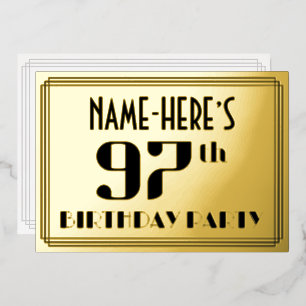 Invitation En Aluminium Fête du 97e anniversaire : décoration Art Déco « 9