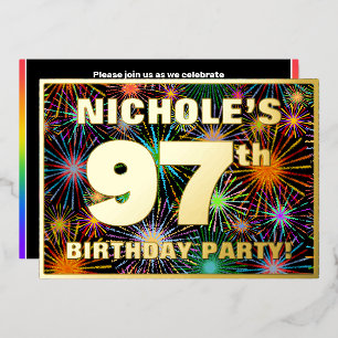 Invitation En Aluminium Fête du 97e anniversaire — Fun d'artifice amusant 