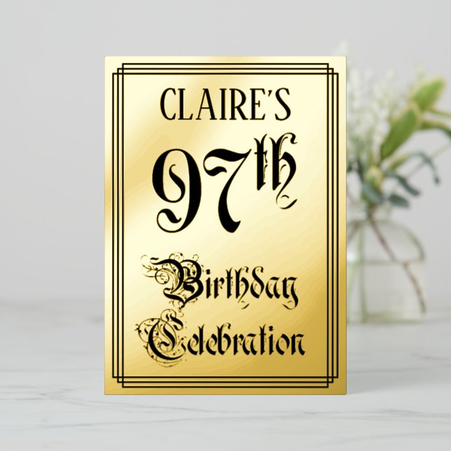 Invitation En Aluminium Fête du 97e anniversaire — Script élégant + Nom pe (Debout devant)