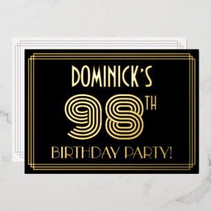 Invitation En Aluminium Fête du 98e anniversaire — Style Art Déco “98” + N