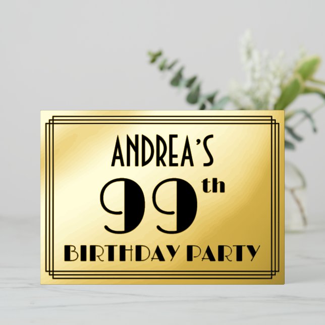 Invitation En Aluminium Fête du 99e anniversaire — Regarder Art Déco "99"  (Debout devant)