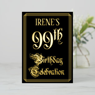 Invitation En Aluminium Fête du 99e anniversaire — Script fantaisie et nom