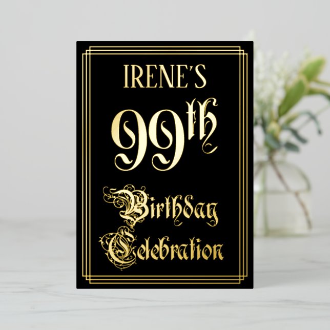 Invitation En Aluminium Fête du 99e anniversaire — Script fantaisie et nom (Debout devant)