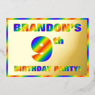 Invitation En Aluminium Fête du 9e anniversaire — Amusant, Rainbow Spectru