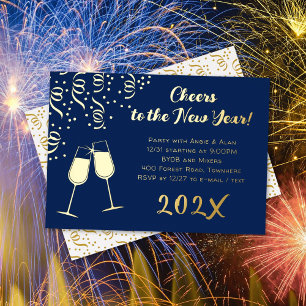 Invitation En Aluminium Fête du Nouvel An Confetti dorés qui tintent