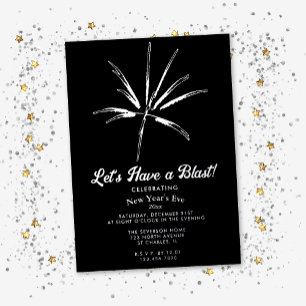 Invitation En Aluminium Fête du Nouvel An Feux d'Artifice Argentés