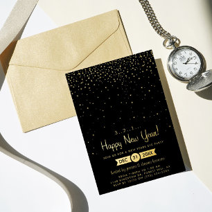 Invitation En Aluminium Fête du Nouvel An Paillettes d'Or Réelles