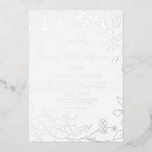 Invitation En Aluminium Fête élégante de Quinceanera florale argentée