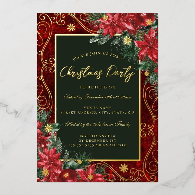 Invitation En Aluminium Fête Fête Rouge Vert Frame de Noël (Recto)