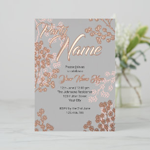 Invitation En Aluminium Fête Fleurie Élégante Gris Rose Personnalisée
