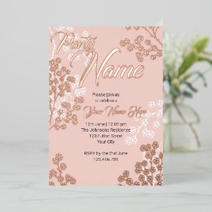 Invitation En Aluminium Fête Fleurie Élégante Rose Personnalisée