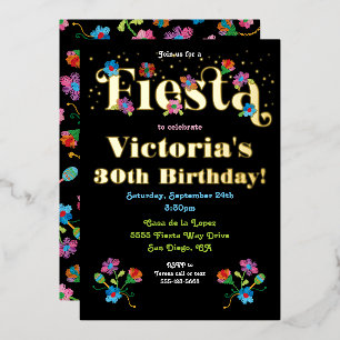 Invitation En Aluminium Fête mexicaine avec broderie Foil