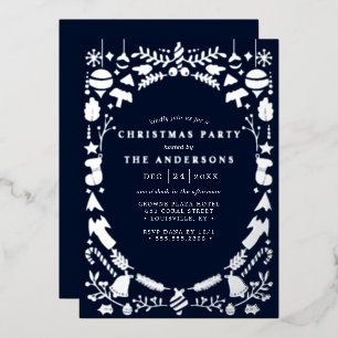 Invitation En Aluminium Fête Moderne Argent Bleu Marine Noël