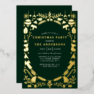 Invitation En Aluminium Fête Moderne Or Vert Foncé Noël