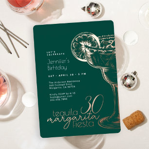 Invitation En Aluminium Fête moderne verte Margarita 30e anniversaire